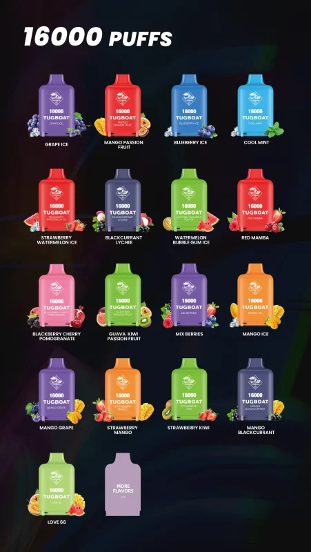 Flavors available tugboat Super 16000 Puffs in Dubai