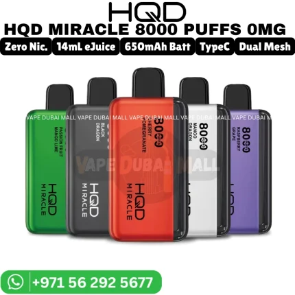 HQD Miracle 8000 puffs Nicotine Free (0mg) disposable vape in Dubai
